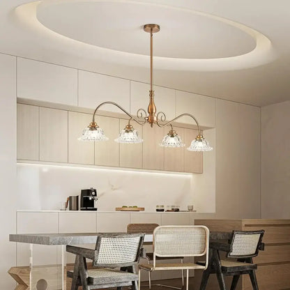 Antique brass glass pendant chandelier with four crystal shades ideal for kitchen decorbites brass glass pendant