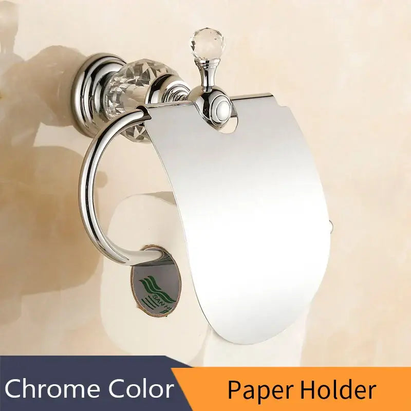 Chrome-finished toilet paper holder with crystal accents and sleek modern design for brass gold bathroom decorbites crystal brass