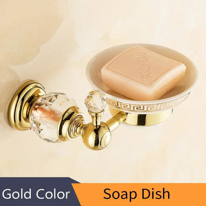 Gold-colored soap dish with crystal brass gold accents and decorative greek key pattern for brass gold bathroom decorbites crystal brass accessory