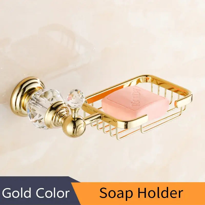 Gold-colored metal soap holder with crystal embellishments and wire mesh basket design for brass gold bathroom decorbites crystal brass accessory
