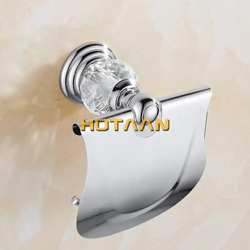Chrome finished paper holder with faceted crystal knob and curved design decorbites crystal chrome toilet accessory