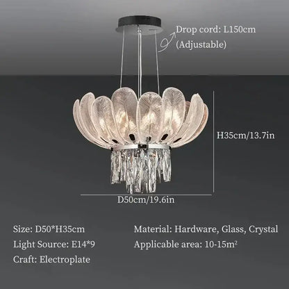 Elegant silver-toned decorbites crystal crown chandelier with tiered petal-shaped glass and crystal accents for living room decor