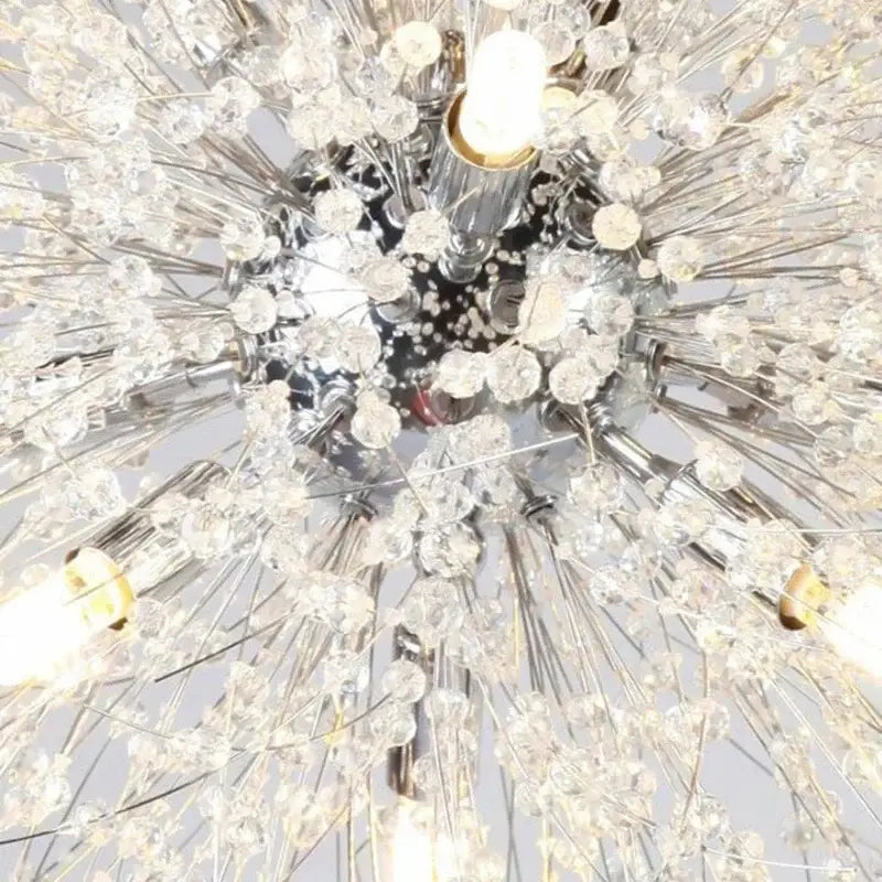 Crystal dandelion chandelier led pendant lamp with sparkling chrome and clear faceted beads for dining room decorbites