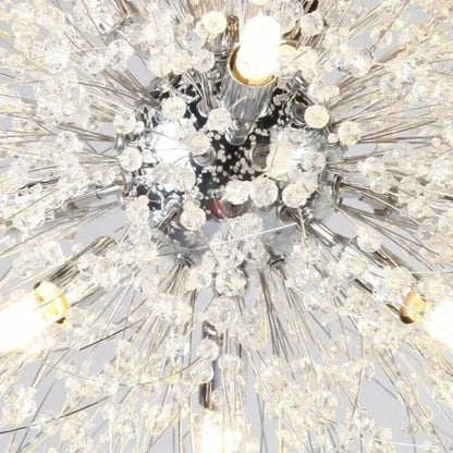 Crystal dandelion chandelier led pendant lamp with sparkling chrome and clear faceted beads for dining room decorbites
