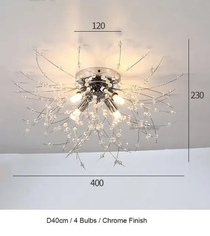 Chrome-finished pendant lamp with four bulbs and crystal accents in a decorbites dandelion chandelier led design