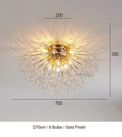 Gold-finished decorbites dandelion chandelier led pendant lamp with crystal arms and eight bulbs for dining room decor