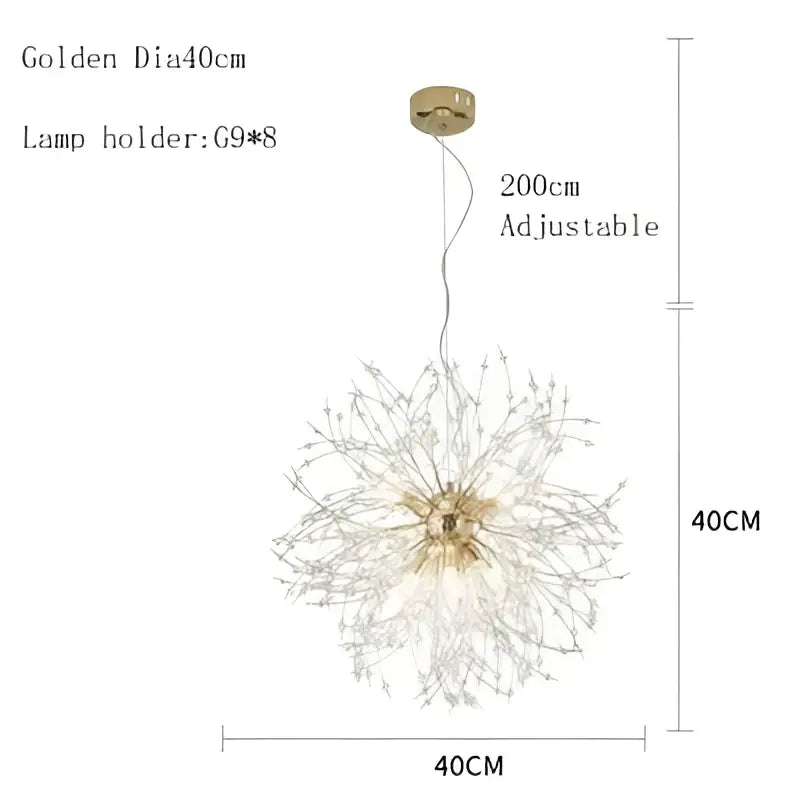 Golden dandelion chandelier led pendant lamp with metallic finish and delicate branching arms for dining room decorbites decor