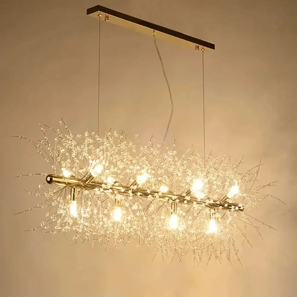 A modern dark wood decorbites dandelion chandelier led pendant lamp with crystal branches for dining room decor