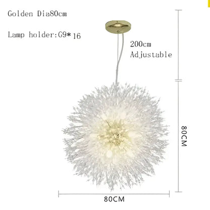 Crystal dandelion chandelier led pendant lamp with silver filaments and golden holder for dining room decorbites pendant lamp