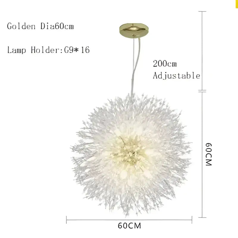 Crystal decorbites dandelion chandelier led pendant lamp with silver design and golden ceiling mount for dining room decor