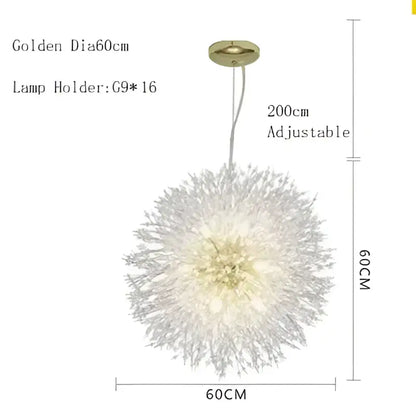 Crystal decorbites dandelion chandelier led pendant lamp with silver design and golden ceiling mount for dining room decor