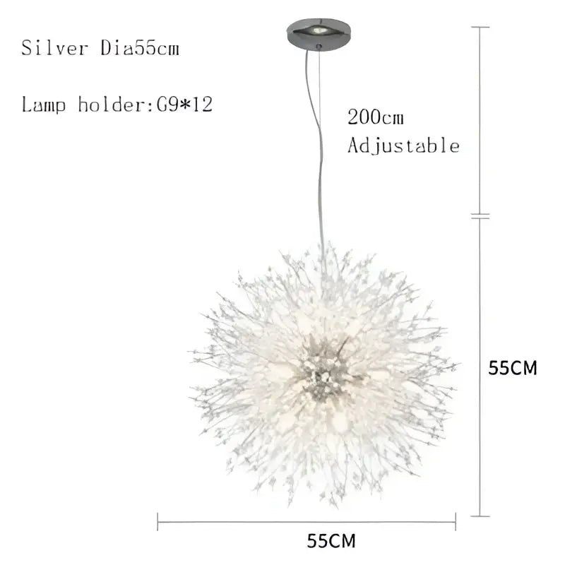 Silver crystal decorbites dandelion chandelier led pendant lamp with 55cm diameter and adjustable height for dining room decor