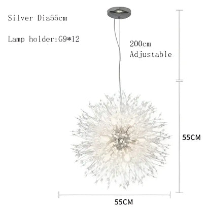 Silver crystal decorbites dandelion chandelier led pendant lamp with 55cm diameter and adjustable height for dining room decor