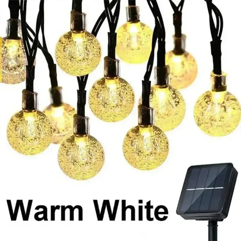 Warm white decorbites crystal fairy solar string lights with crackled glass globe bulbs for patio decor