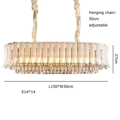 Elegant rectangular decorbites crystal feather ceiling pendant with frosted glass panels and crystal accents for living room decor