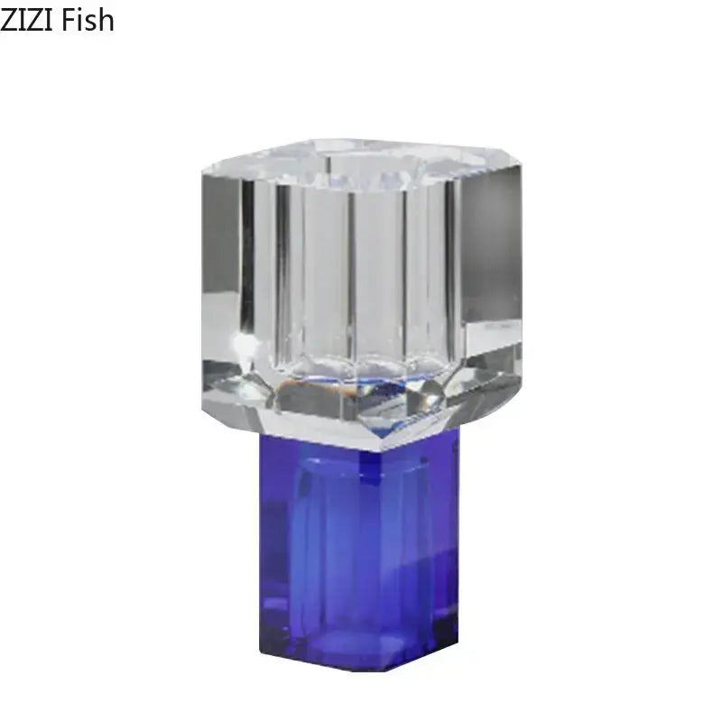 Crystal fish clear glass vase with a faceted crystal top and vibrant blue hexagonal clear glass base for living room decor