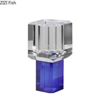 Crystal fish clear glass vase with a faceted crystal top and vibrant blue hexagonal clear glass base for living room decor