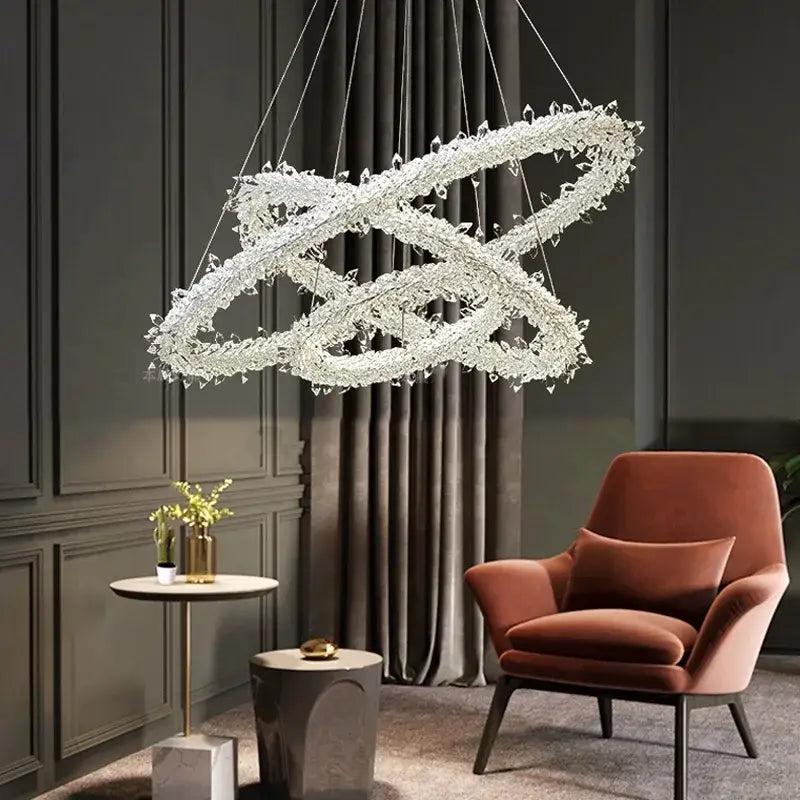 Crystal flower led ring chandelier with crystal-encrusted infinity loop design for modern dining room lighting decorbites crystal flower