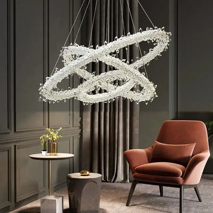 Crystal flower led ring chandelier with crystal-encrusted infinity loop design for modern dining room lighting decorbites crystal flower