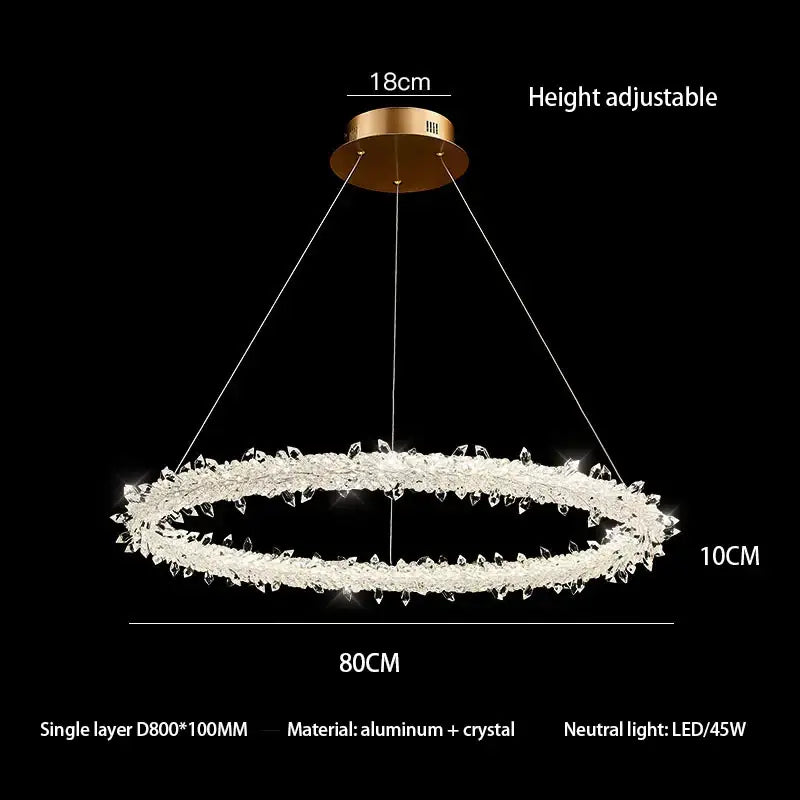 A modern crystal flower led ring chandelier with gold ceiling mount and clear crystals for dining room decorbites lighting
