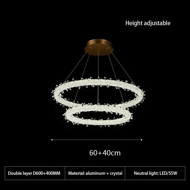 A modern gold-toned crystal flower led ring chandelier with aluminum and crystal for dining room lighting