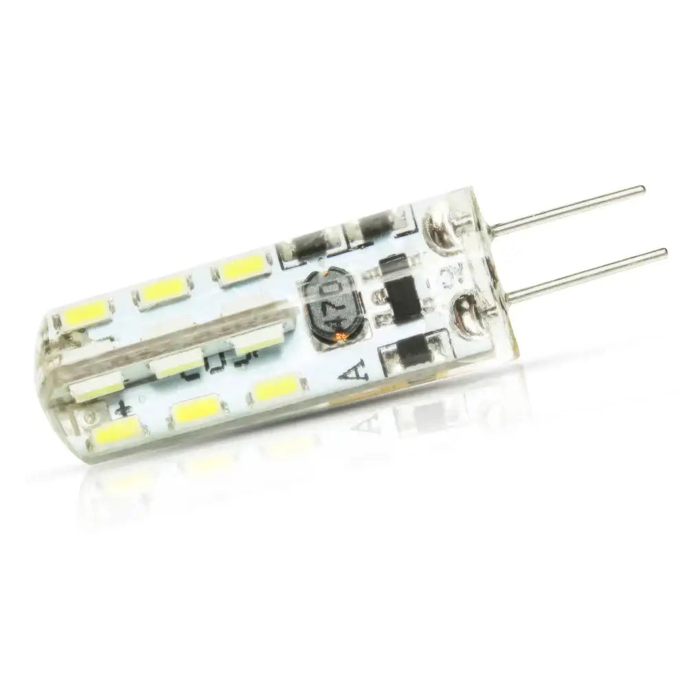 Clear glass decorbites g4 led spotlight bulb with multiple yellowish leds and two metal pins for living room use