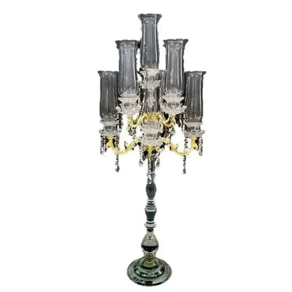 Elegant gray crystal glass candle holders with gold accents and teardrop decorbites crystal glass for dining room decor