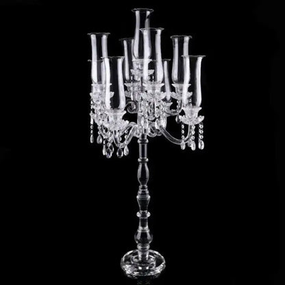Clear glass crystal glass candle holders with six arms and teardrop decorbites crystal glass accents for dining room decor