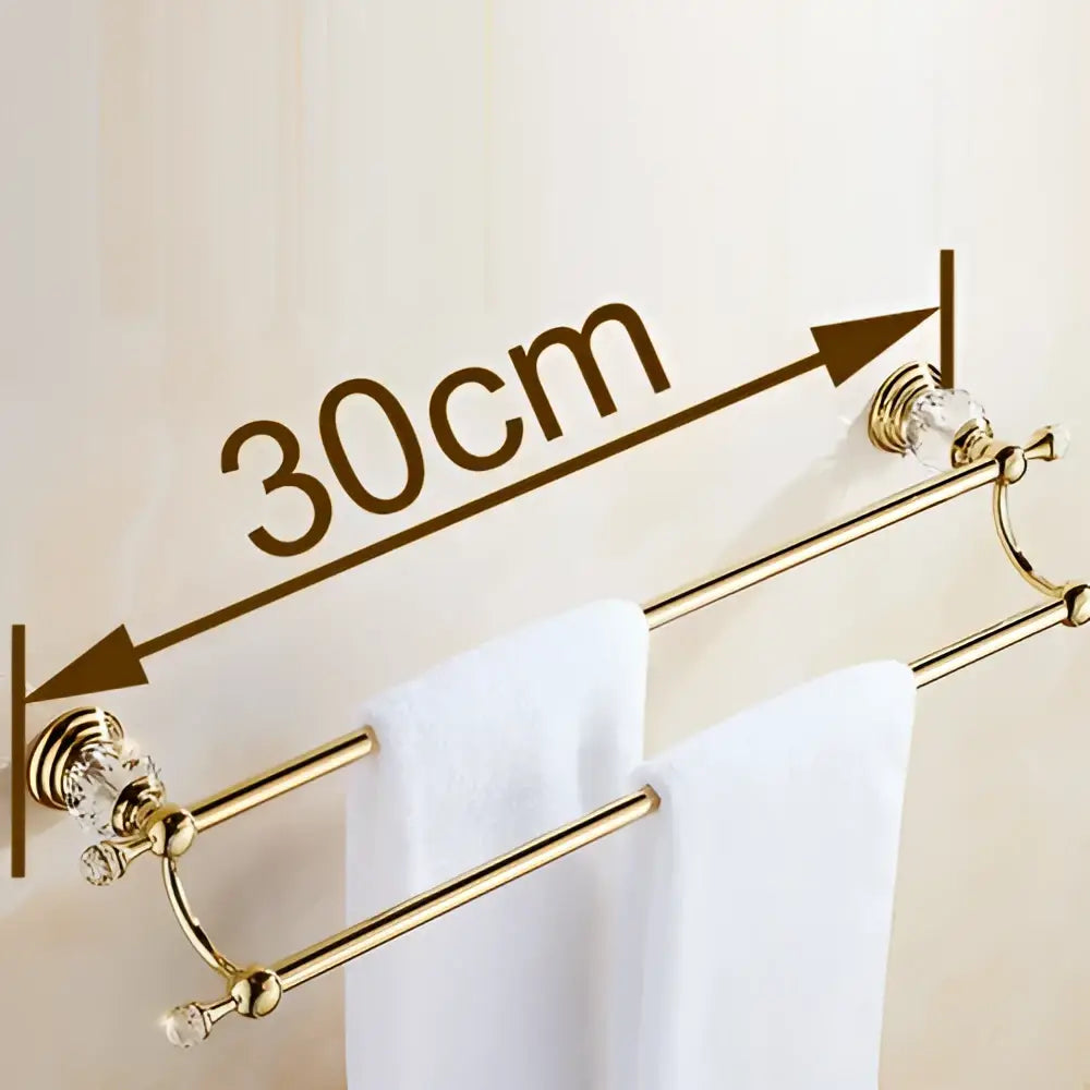 Gold-colored double towel bar with crystal accents 30cm length elegant bathroom towel rack
