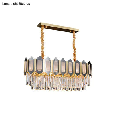 Gold-toned clear crystal island pendant with frosted glass panels for dining room 10-light 110v-120v 220v-240v DecorBites