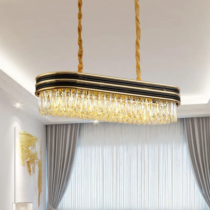 DecorBites™ 10-light ceiling light in black and gold with crystal pendant droplets e12 e14 simplicity oblong design