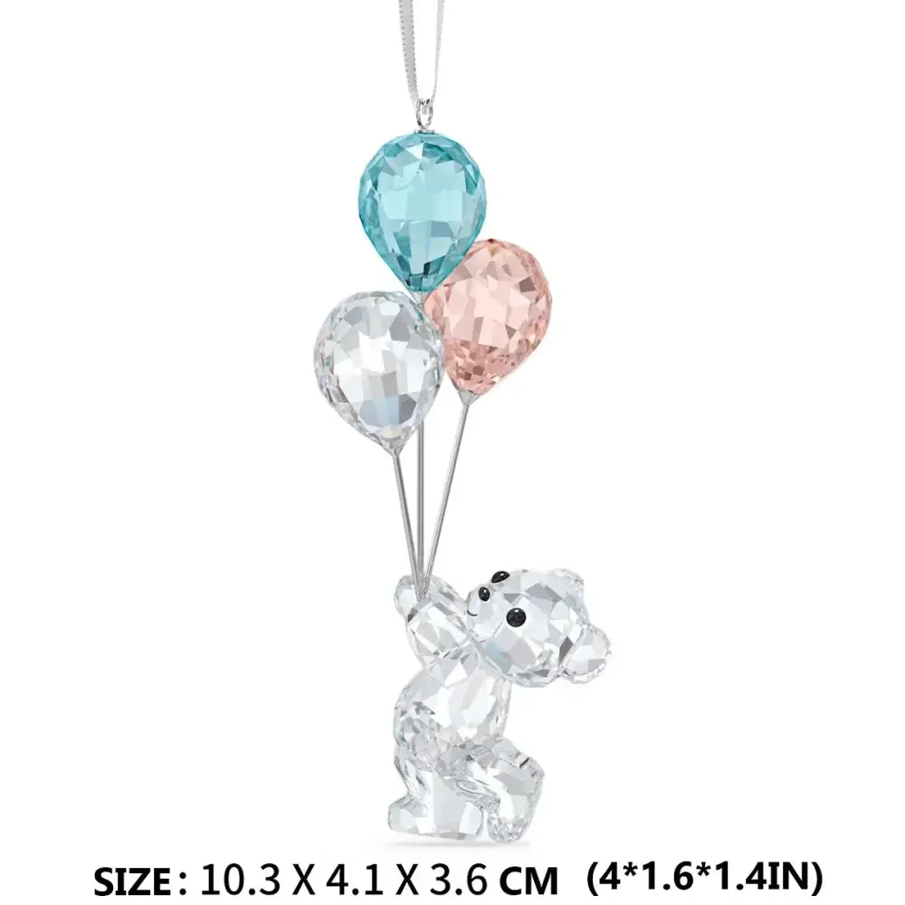 Crystal santa claus hanging ornament featuring a sparkling crystal animal bear with colorful balloons for home decor