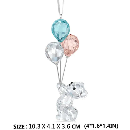 Crystal santa claus hanging ornament featuring a sparkling crystal animal bear with colorful balloons for home decor