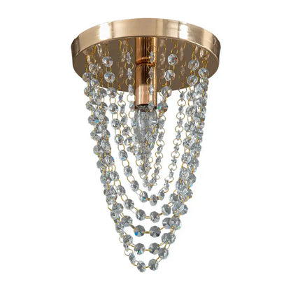 Gold-toned crystal sun flower ceiling light with cascading clear and iridescent beads by decorbites crystal sun