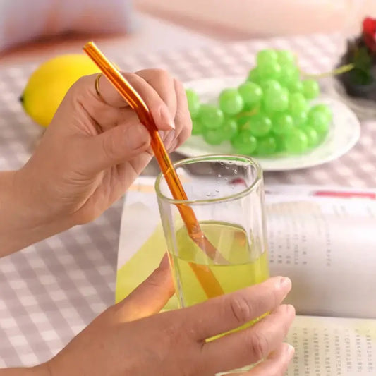 Curved amber glass drinking straw translucent smooth design eco-friendly kitchen accessory for glass drinking use