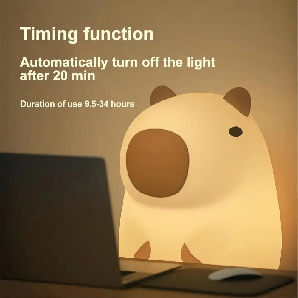 Soft cream-colored plush decorbites capybara night light with brown ear and nose accents for kids bedroom decor