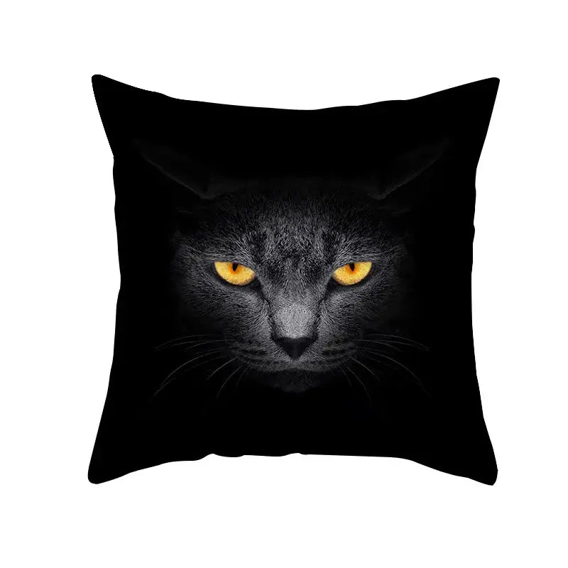 Black cat pillowcase featuring a striking close-up of a black cat with golden eyes for decorbites black cat decor