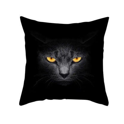 Black cat pillowcase featuring a striking close-up of a black cat with golden eyes for decorbites black cat decor