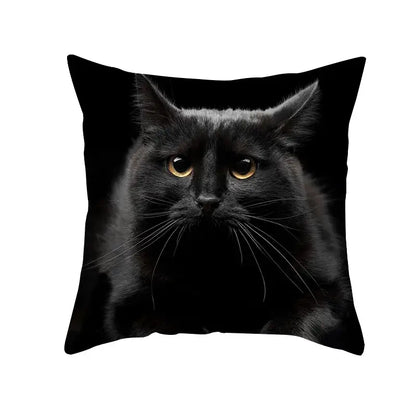Black cat pillowcase featuring a striking portrait of a black cat with golden eyes for bedroom decorbites decor