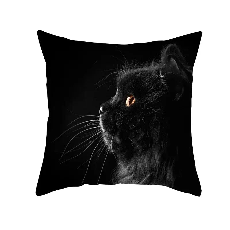 Black throw pillow with detailed black cat print and glowing amber eyes perfect for bedroom decorbites black cat pillowcases