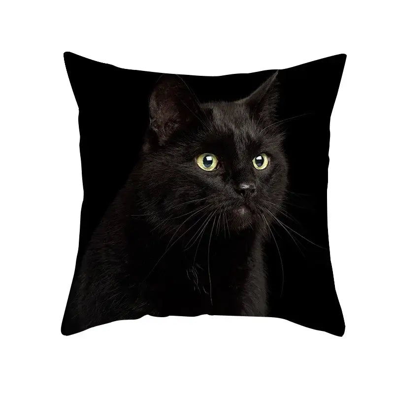 Black cat pillowcases featuring a vivid green eyed black cat portrait for decorbites black cat bedroom decor