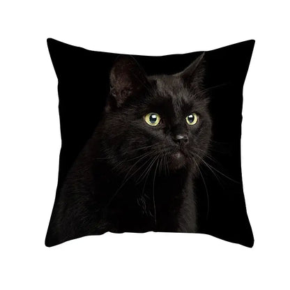 Black cat pillowcases featuring a vivid green eyed black cat portrait for decorbites black cat bedroom decor