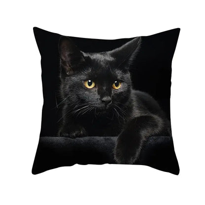 Black cat pillowcases featuring a detailed print of a black cat with striking yellow eyes for bedroom decorbites decor