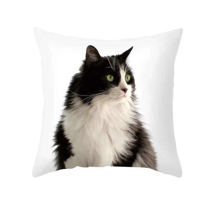 White throw pillow with black cat print featuring green eyes decorbites black cat pillowcases for bedroom decor