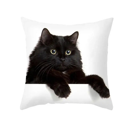 White throw pillow featuring a black cat with yellow eyes print ideal for decorbites black cat pillowcases and decor