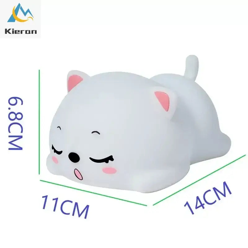 Cute cream cat silicone led night light in white with pink ears and cheeks for bedroom decorbites cat silicone decor