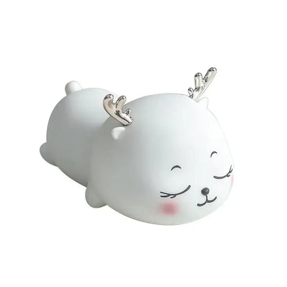 Cute cream ceramic colorful deer led lamp with silver antlers and blush pink nose for bedroom decorbites colorful deer