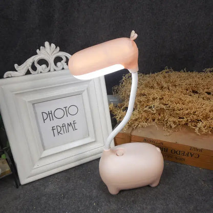 Pink pig-shaped decorbites elk night lamp with flexible neck and soft glowing light for bedroom desk decor