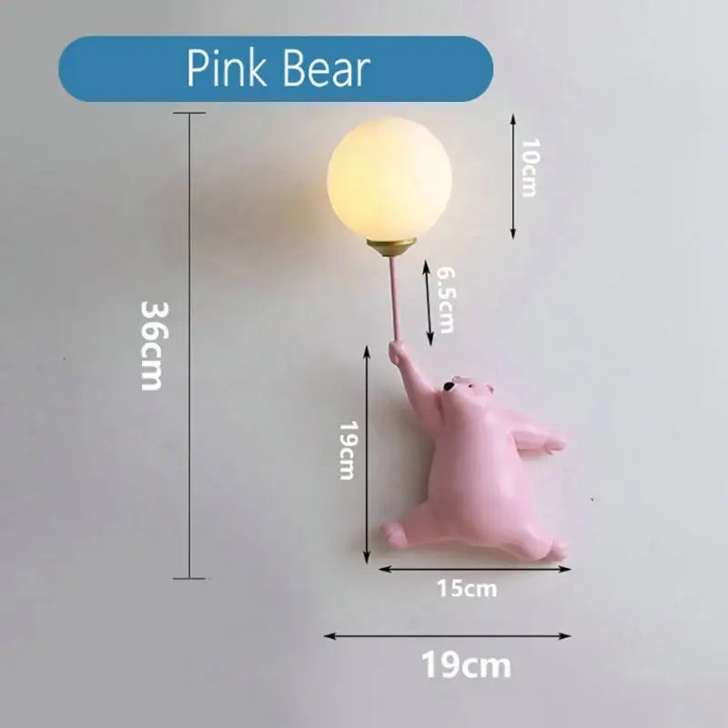 Pink bear wall lamp with warm round bulb and gold base for bedroom light in cute polar bear wall lamp collection