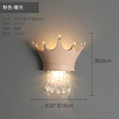 Cute resin crystal pink crown wall sconce with crystal droplets decorative light for bedroom decorbites cute resin collection